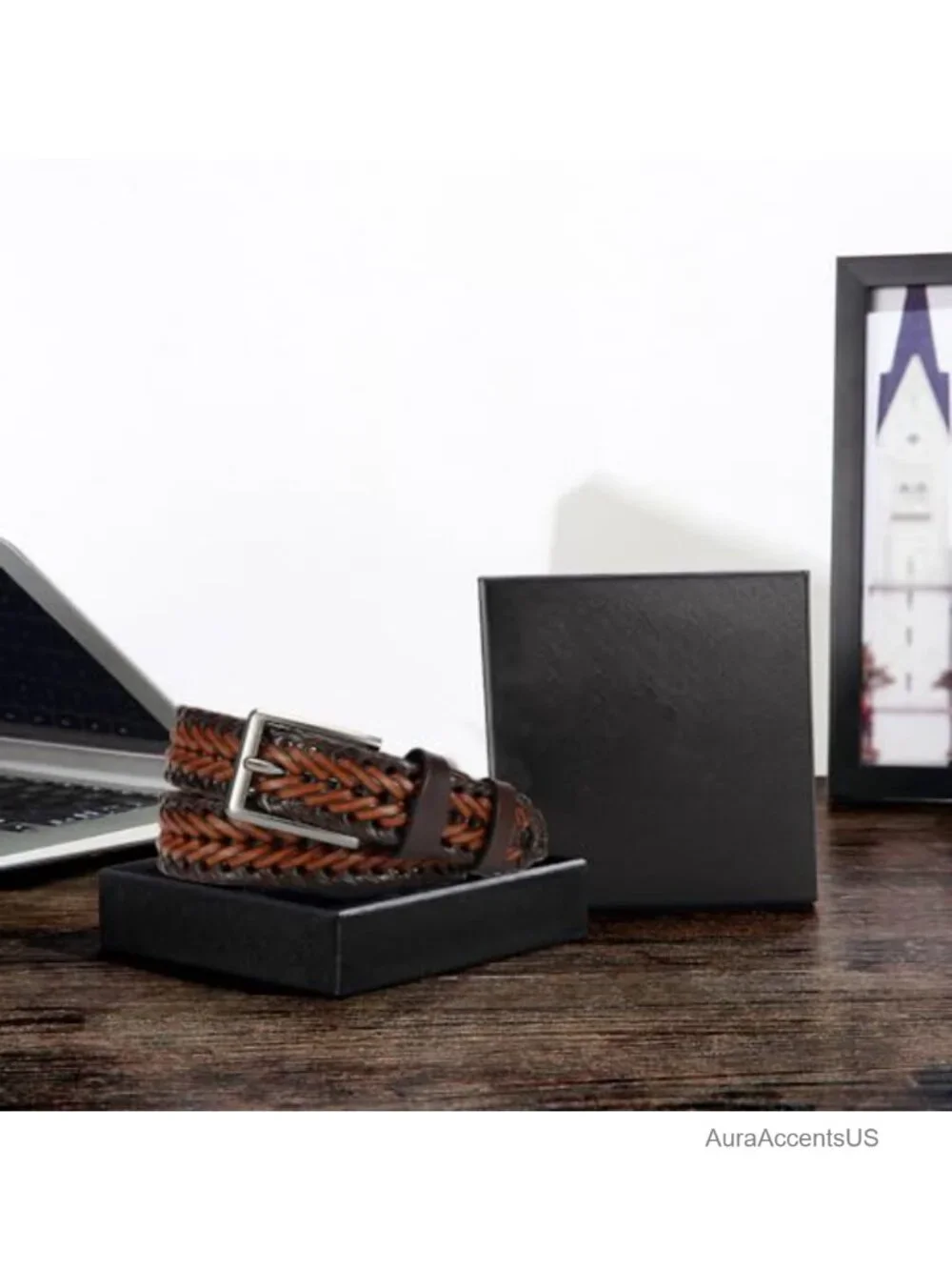 Leather Braided Belt for Men Golf Casual Woven Belt Adjustable Zinc Alloy Buckle